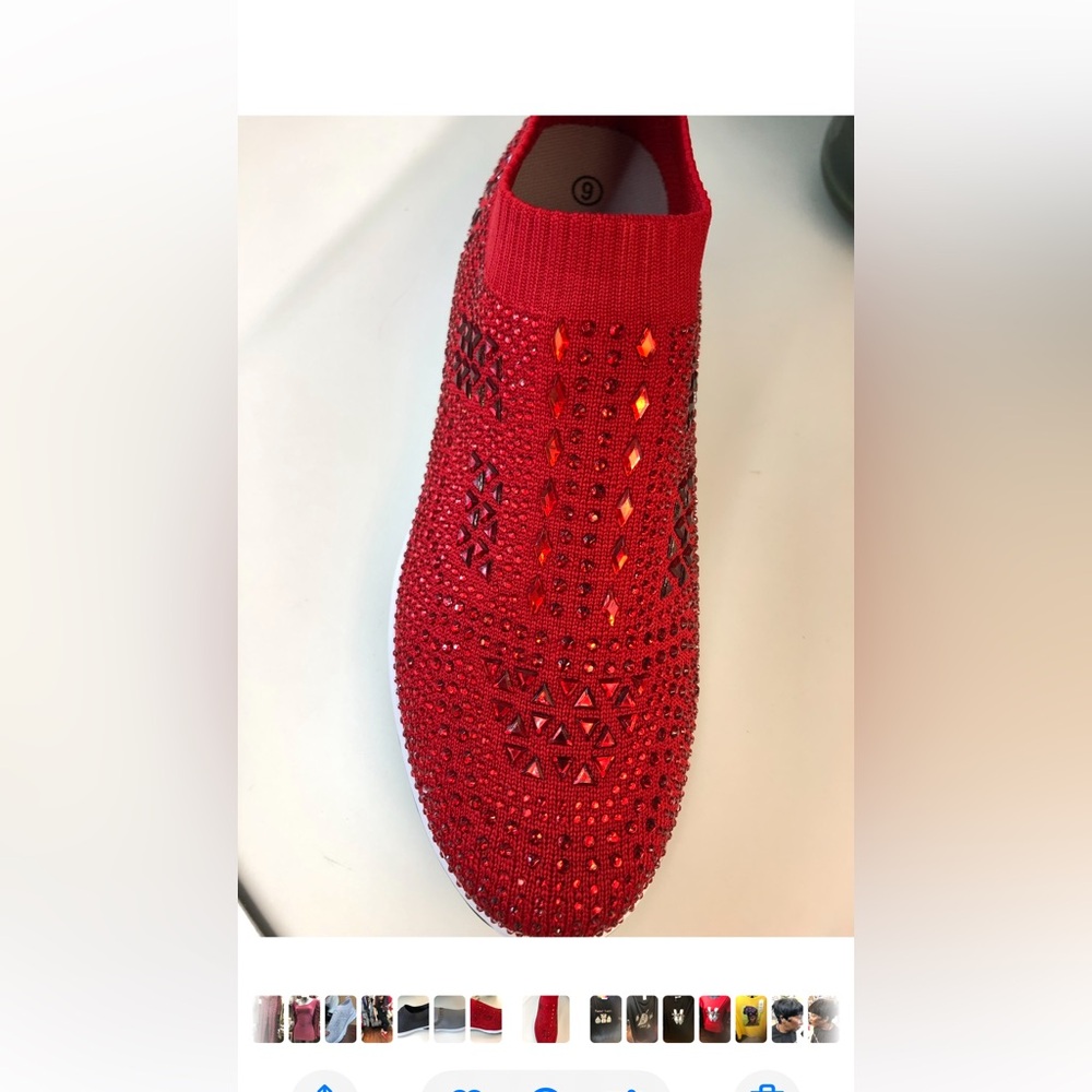 Red Embellished Women's Slip-On Shoes